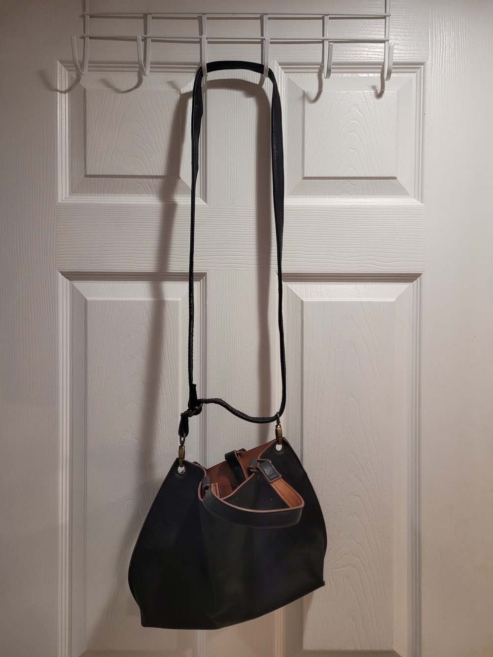 Black Crossbody Bucket Bag with Contrast Trim